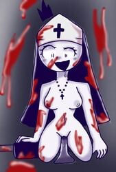 1girls blood blush breasts chainsaw crown dildo drooling excited female friday_night_fever friday_night_funkin gore happy hat_only ketchup naked nipples nun nun_hat pussy pussy_juice taki_(fevertown) white_skin