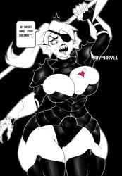 1girls big_breasts female female_only huge_breasts jay-marvel long_hair spear spear_of_justice thick_thighs undertale undyne voluptuous weapon