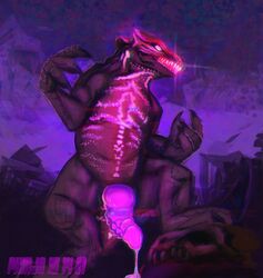 2021 blood_dragon bodily_fluids cum dragon erection far_cry feral genital_fluids genitals glowing glowing_eyes glowing_genitalia hi_res male monster nude penis phinja reptile scalie solo ubisoft video_games