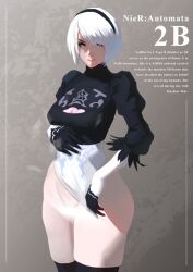 cleavage leotard nier nier:_automata nier_(series) reborns short_hair tagme thick_thighs wide_hips yorha_2b