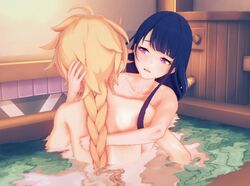 1boy 1girls 3d aether_(genshin_impact) animated bath bathing bathroom bathtub blonde_hair braid braided_hair breasts cryplus female genshin_impact hug light-skinned_female light-skinned_male male milf nipples no_sound nude purple_eyes purple_hair raiden_shogun sex source_request straight underwater_sex video water wet