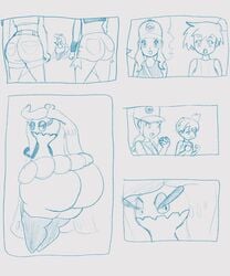 3girls ass_expansion butlova comic hilda_(pokemon) huge_ass hypnosis kasumi_(pokemon) obese_female pokemon pokemon_(species) sketch thick_thighs tsareena