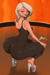 1girls ass big_ass breasts clothed dat_ass disney dress earrings eye_contact female female_only fully_clothed grey_hair high_heels huge_ass jay-marvel large_ass long_hair looking_at_viewer mirage_(the_incredibles) pawg pixar platform_heels short_hair solo squatting the_incredibles thick_ass thick_thighs thighs thunder_thighs tight_clothing unitard very_high_heels