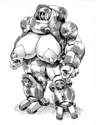 bessie_(fallout) double_deck erect_nipples fallout fallout_76 female huge_breasts large_breasts monochrome no_humans robot solo