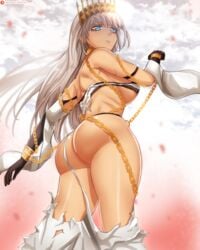 1girls ass big_ass big_butt blue_eyes breasts fate/grand_order fate_(series) female gloves grey_hair long_hair o22no sideboob solo thick_thighs thighs underboob zenobia_(fate)