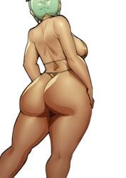 1girls ass big_ass big_breasts big_butt bikini breasts cerebella doublehero female large_ass long_hair micro_bikini skullgirls solo standing thick_ass thick_thighs thighs thong white_background