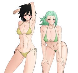 2girls 2milfs big_breasts bikini cerealian dragon_ball dragon_ball_super gine heterochromia kuso21 milf milfs mother mothers muezli multiple_girls pov pov_male saiyan swimsuit white_background