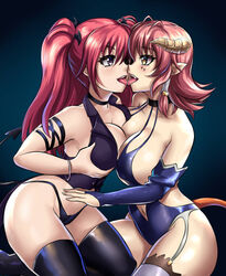 2demons 2girls barely_clothed blush breast_grab breasts crossover demon demon_girl demon_horns demon_tail demon_wings demoness demonic demonic_eyes female female_focus female_only firika_mia_shatana garter_belt grand_cru grand_cru_bourgeois head_wings horns kyonyuu_fantasy large_breasts leonart lesbian_kiss lesbian_sex markings multiple_girls nukidoki! open_mouth red_hair romance romantic romantic_couple shamsiel shamsiel_shahar skimpy skimpy_clothes skimpy_outfit succubus succubus_costume succubus_horns succubus_outfit succubus_tail thick_thighs thighhighs thong tongue tongue_out twintails yuri