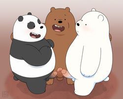 2021 anthro balls belly black_body black_eyes black_nose blush brown_bear brown_body cartoon_network dot_eyes erection genitals giant_panda grizzly_(wbb) grizzly_bear group ice_bear kemono male male/male mammal overweight overweight_male panda_(wbb) penis penta002 polar_bear simple_background ursid ursine we_bare_bears white_body