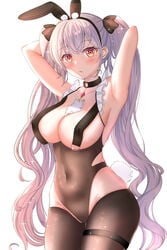 1girls 2021 alternate_version_available animal_ears arms_behind_head artist_request ass_visible_through_thighs azur_lane between_breasts black_legwear black_leotard breast_curtains breasts cameltoe cosplay covered_navel covered_nipples crotchless crotchless_pantyhose fake_animal_ears fake_tail fang_huu_(funfox) female female_focus female_only formidable_(azur_lane) frills highres large_breasts le_malin_(listless_lapin)_(azur_lane)_(cosplay) leotard looking_at_viewer neckwear_between_breasts official_alternate_costume pantyhose playboy_bunny rabbit_ears rabbit_tail red_eyes simple_background solo solo_female solo_focus tail thigh_gap thigh_strap twintails white_background white_neckwear