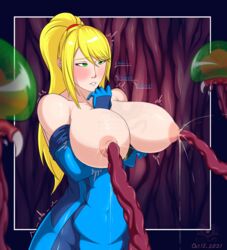 after_sex ahe_gao big_breasts blonde_hair breasts breasts_out consensual_tentacles green_eyes heart-shaped_pupils heart_eyes lactation metroid metroid_(creature) niplfkker nipple_fuck nipple_fucking nipple_penetration ponytail samus_aran tentacle tentacle_sex text zero_suit zero_suit_samus