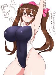 brown_hair hatate_himekaidou hypnosis large_breasts legion0w0 long_hair mind_control swimsuit tagme touhou twintails white_background