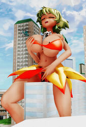 1girls 3d bikini blonde_hair breasts busty curvy dark-skinned_female dark_skin earrings female female_masturbation female_only giantess goddess hanging_breasts huge_breasts jungle_de_ikou leaf masturbation mii_(jungle_de_ikou) necklace pechgehabt short_hair skirt skull_necklace solo solo_female thick_thighs tribal voluptuous wide_hips