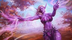 dark_skin elf elf_ears elf_female female first_arcanist_thalyssra large_breasts mage mage_(warcraft) nightborne pointy_ears silver_hair thalyssra tixnen warcraft white_hair world_of_warcraft