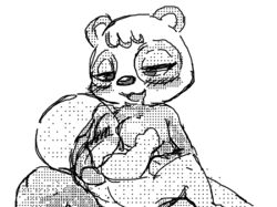 2021 aka_leopard animal_crossing anthro ass black_and_white blush breastfeeding breasts clothing duo female giant_panda human male mammal monochrome nintendo oral paws pinky_(animal_crossing) sex smile ursid vaginal_penetration video_games