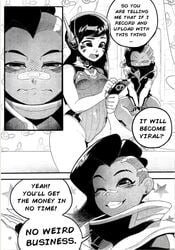 2girls asian bathroom bodysuit clothed clothing comic d.va dark-skinned_female dialogue duo female female_only fully_clothed human latina leotard monochrome mostly_clothed overwatch phone pokilewd sketch sombra text