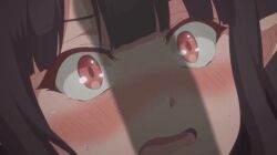 kaifuku_jutsushi_no_yarinaoshi redo_of_healer gif tnk_(company) anime animated eve_reese meme dick showing_dick penis_size_difference penis_shadow scared amazed looking_at_penis demon_girl black_hair red_eyes keyarga_(redo_of_healer)