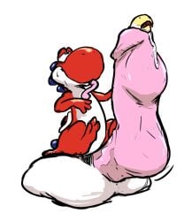 2014 2boys big_penis cock_vore furry furry_male furry_only gay genitals group huge_penis koopa male male/male mario_(series) nintendo penile penis red_body red_yoshi reptile saphiros scalie simple_background trio vore white_background yoshi