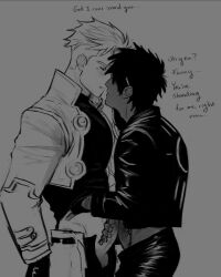 gay male male_only masculine male/male 2boy black_and_white