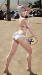 3d athletic athletic_female beach big_breasts blue_eyes breasts busty christie_(doa) darts77 dead_or_alive female female_focus female_only hourglass_figure large_breasts outdoors outside pinup pinup_pose shoulder_length_hair silver_hair tagme wide_hips