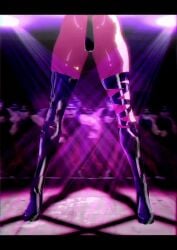 1girls 2d animated belly_button blue_eyes blue_hair cap dominant_female dominatrix femdom fight hat high_heels indoors latex long_gloves nurunurubouzu seiga_kaku short_hair skimpy skimpy_clothes spinning teasing thighhighs touhou