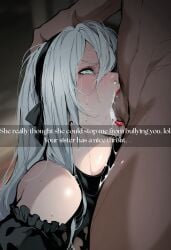 ai_generated blowjob bully caption cheating cum cum_drip cum_in_mouth dark-skinned_male deepthroat interracial penis penis_in_mouth reluctant sex sisters yorha_2b