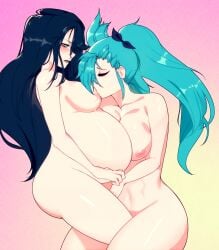 1futa 1girl after_vaginal aftersex annoyed big_belly black_hair blue_hair breast_sucking breastfeeding breasts breasts_out embarrassed futa_with_female futanari green_eyes hair_between_eyes hair_over_one_eye huge_breasts if_they_mated long_hair lying marvel marvel_rivals nipples on_side pregnant someone_(someone199912) twintails akeno_(itsnafulol) hela hela_(marvel_rivals) after_sex