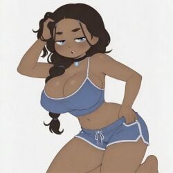 1girls avatar_the_last_airbender big_breasts godilovebutts katara looking_at_viewer massive_breasts short_shorts solo solo_female solo_focus sports_shorts tagme