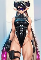 ai ai_assisted ai_generated prussia123 1girls splatoon callie_(splatoon) sexy_female sexy_clothing sexy fit_female fit fit_body abs latex_clothing latex leotard tactical_gear tactical squid_girl solo solo_female glasses