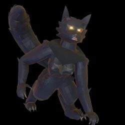 3d 3d_(artwork) anthro blender_(artwork) blender_eevee_(artwork) claws comptnt-gooning digital_media_(artwork) digitigrade female genitals glowing glowing_eyes gootraxian hi_res kaiju_paradise low_poly on_ground panther_gootraxian pose posing_nude roblox roblox_game solo vulva