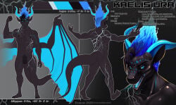 back_wings black_body black_hair black_scales black_sclera blue_eyes blue_fire blue_horn bust_portrait colored_fire dragon erunroe fire foreskin genitals hair horn lightning_bolt male mythological_creature mythological_scalie mythology penis portrait reference_image scales scalie vein veiny_muscles wings