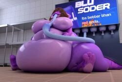 1girls amphibian animated ass belly belly_on_ground big_belly breasts brown_hair drinking fat feeding_tube female female_focus female_only gabe_(kinngyeen) hips immobile immobilization kinngyeen large_ass large_belly large_breasts obese obese_female overweight overweight_female purple_skin soda_fountain soda_machine sound sound_effects stomach tagme tail thick_thighs thighs video weight_gain wide_hips