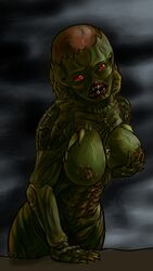 abs beast breasts color female female_only front_view green_skin looking_at_viewer nipples nude oniontrain open_eyes open_mouth red_eyes rule_63 sharp_teeth slit_pupils solo tagme