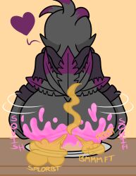 1other 2026 2d 2d_(artwork) 2d_artwork anthro avian bird birthday_cake bottomless cake cake_farting cake_farts cake_on_ass corvid corvus_(genus) crow daryl_(cringebird) fart fart_cloud fart_fetish food food_play furry furry_only gift_art gooeysin heart_symbol highlights_(coloring) hoodie hoodie_only nonbinary nonbinary_(lore) onomatopoeia squishing stink_fumes stink_lines stinky table tagme text
