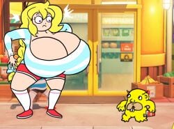 gustavman female cassie_(theycallhimcake) meme breasts big_breasts huge_breasts cleavage hyper_breasts tag me thick_thighs wide_hips