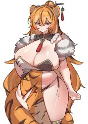 ass_visible_through_thighs cleavage curvy gigantic_ass gigantic_breasts hairpin hips orange_hair plump ponytail slightly_chubby thick_tail thick_thighs tiger_ears tiger_girl tiger_tail voluptuous wide