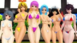 2025 3d alien_girl bikini black-haired_female blue-haired_female breasts clavicle cleavage ghost_girl grey-haired_female hati_yukkuri_mmd hijiri_byakuren hips human ichirin_kumoi kemonomimi long_hair looking_at_viewer midriff mikumikudance minamitsu_murasa mmd mouse_humanoid multicolored_hair multiple_girls nazrin nue_houjuu open_mouth purple_bikini red_and_blue short_hair smiling_at_viewer striped_bikini swimsuit tanned_female toramaru_shou touhou waist white-skinned_female white_bikini yellow_bikini youkai