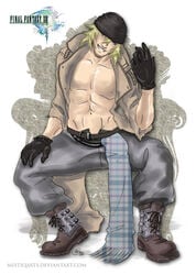 bare_chest final_fantasy final_fantasy_xiii male male_only partially_clothed purpledngnoodle snow_villiers solo tagme