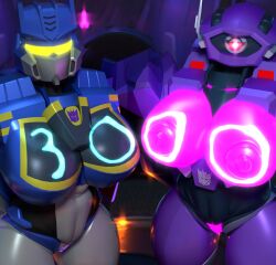 2026 3d 3d_(artwork) 3d_render big_breasts blue_body covered_breasts cybertronian decepticon female genderswap genderswap_(mtf) masked_female one_eye purple_body robot robot_gir rule_63 shockwave_(transformers) soundpunk501 soundwave thick_thighs transformers visor yellow_eyes