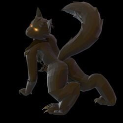 3d 3d_(artwork) anthro blender_(artwork) blender_eevee_(artwork) claws comptnt-gooning digital_media_(artwork) digitigrade female genitals glowing glowing_eyes gootraxian hi_res kaiju_paradise low_poly on_ground panther_gootraxian pose posing_nude rear_view roblox roblox_game solo
