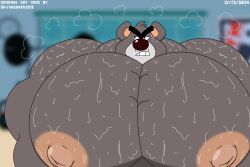 lynnsdarkside soup220305 2024 dated video_games koala koala_kong crash_(series) muscular bara male male_only nipples sweatdrop puffy_nipples textless blurry_background gym moobs