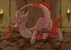 absurd_res animal_genitalia anus arcticos arcticos_(character) arms_tied blue_body bodily_fluids bound butt claws crotch_tuft dragon dungeon feral fire forced fur furred_dragon furred_scalie genital_fluids genital_slit genitals grey_body hi_res horn inner_ear_fluff male moss mythological_creature mythological_scalie mythology neck_tuft open_mouth paw_tuft pawpads paws plant precum presenting presenting_hindquarters raised_tail rape rear_view restrained scales scalie sex shocked signature sound_effects tail teeth tentacle_rape tentacle_sex tentacles torch tuft white_body yellow_eyes