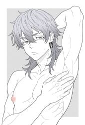 1boy 1male ai_generated bara big_penis bottom_pov civitai enticing gay gay_male illustrious_(stable_diffusion) implied_sex male male_focus male_only male_prey nude queer stable_diffusion sweat sweating tied_up tokyo_revengers yaoi black_and_white showing_off jerking jerkingoff one_arm_up arms_behind_head smirking_at_viewer smirking smirk tongue_out mitsuya_takashi takashi_mitsuya