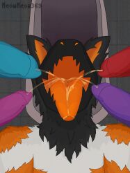 animal_genitalia animal_penis anthro bathroom bodily_fluids canid canine canine_genitalia canine_penis drinking drinking_urine fox gangbang genital_fluids genitals group group_sex hi_res hybrid machine male male/male mammal meowmeow369 open_mouth peeing penis protogen public_restroom rampick sex solo_focus tongue urinal urine urine_in_mouth watersports