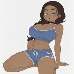1girls ai_generated avatar_the_last_airbender big_breasts godilovebutts katara looking_at_viewer massive_breasts short_shorts solo solo_female solo_focus sports_shorts tagme
