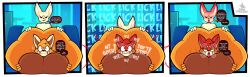 3_panel_comic aggressive_retsuko aggretsuko big_breasts comic female/female fennec fenneko furry holding_own_breasts huge_ass huge_breasts licking_pussy oral phantomsempai red_face red_panda retsuko size_difference voluptuous yuri