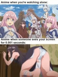 kaifuku_jutsushi_no_yarinaoshi redo_of_healer gif anime animated meme masturbation masturbating_while_watching eve_reese voyeur voyeurism watching_sex tnk_(company) flare_arlgrande_jioral norn_clatalissa_jioral kureha_clyret setsuna_(redo_of_healer) looking_at_viewer smile white_panties touching_pussy fingering_pussy wanting_sex black_hair ass_focus doggy_position panties_visible
