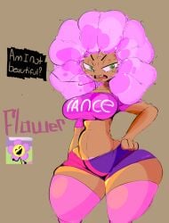 braces crop_top flower_(bfdi) freckles freckles_on_face gijinka pink_hair pink_sclera ponk shorts tan_skin thigh_highs