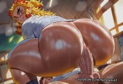 nomi_kai ai_generated kimetsu_no_yaiba demon_slayer yaoi gay male male_only male_focus kamado_tanjirou rengoku_kyoujurou size_difference smaller_male small_dom_big_sub teacher teacher_and_student student student_and_teacher student_fucking_teacher ass big_ass big_ass_(male) big_butt big_butt_(male) school school_uniform muscular muscular_male thick_thighs blush submissive submissive_male sweat sweating