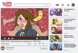 brown_hair fellatio fingering footjob green_eyes handjob head_grab mascot multiple_boys parody ramahdraws scomicmaker tentacle youtube youtuber youtuber_girl